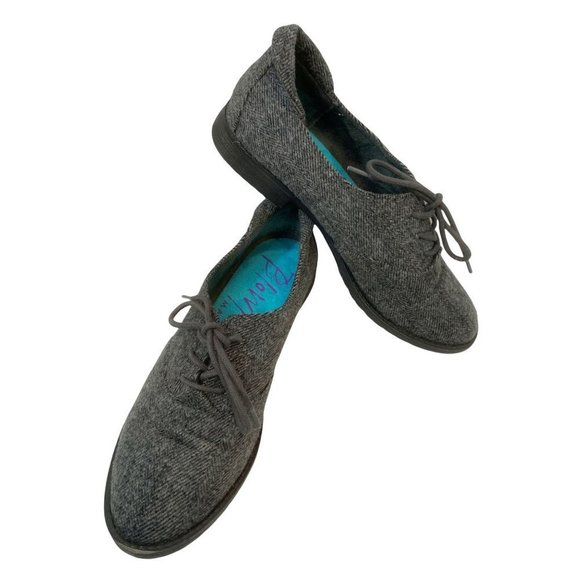 Blowfish Shoes - Blowfish Tane Grey Herringbone Oxford Flats Size 8.5 Lace Up Womens Shoes Logo